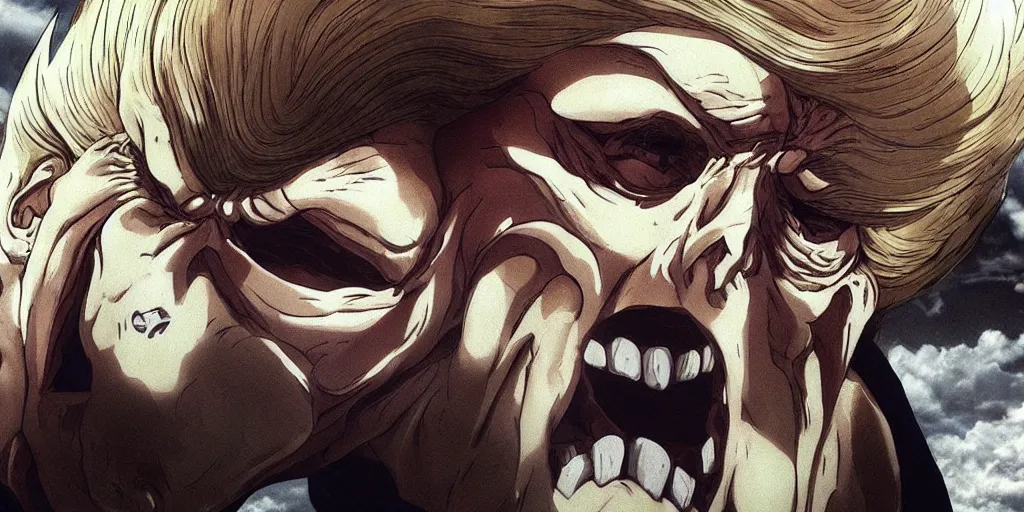 prompthunt: “ donald trump as an ugly titan, attack on titan