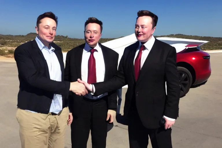 Prompt: jimmy donaldson!!! shaking hands with elon musk!!!