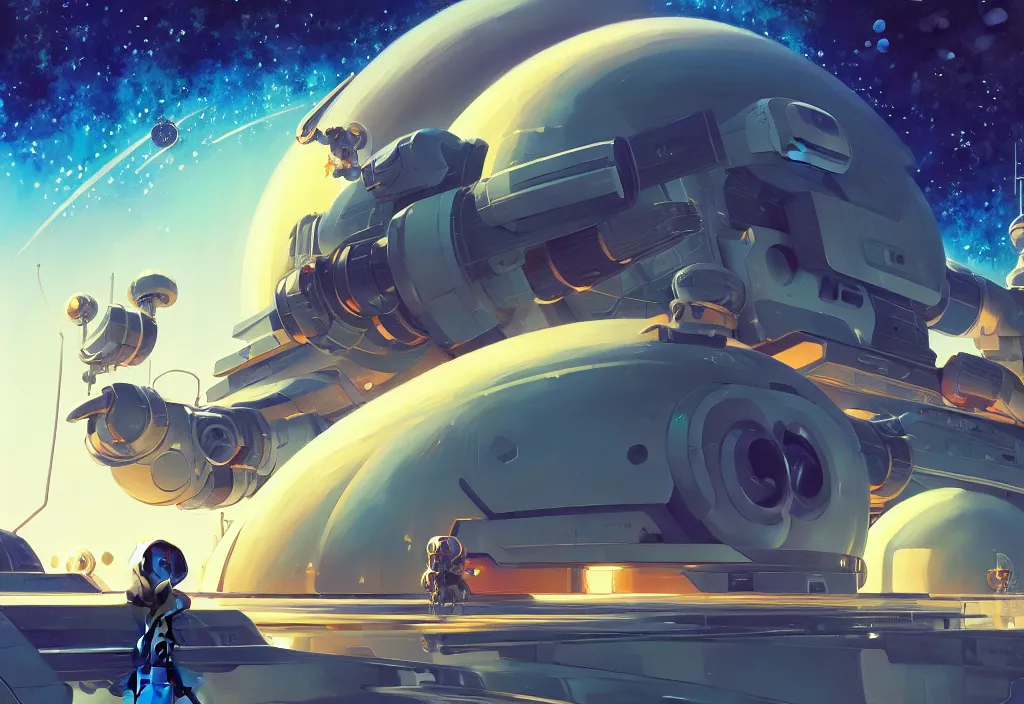 Image similar to a small chubby futuristic space station, intricate oil painting, high detail illustration, sharp high detail, manga and anime 1 9 9 9, official fanart behance hd artstation by jesper ejsing and makoto shinkai, 4 k,