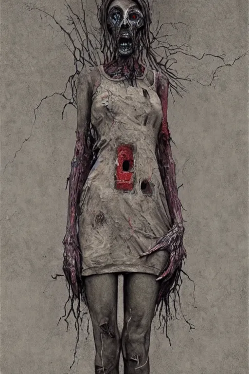 Prompt: surrealism crayon cartoon grunge of a creepy horror nurse girl . intricate artwork. nightmare fuel. terrifying. by zdzisław Beksiński, wlop, dan mumford , trending on artstation, greg rutkowski very coherent symmetrical artwork. cinematic, hyper realism, high detail, octane render, 8k