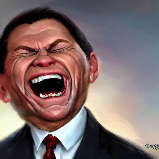 Image similar to uncanny valley portrait of kenneth copeland laughing, by jon mcnaughton zdzisław artstation