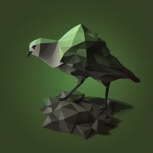 Image similar to isometric, vector, low poly, cgsociety, a green dove, black background, volumetric lighting, digital art