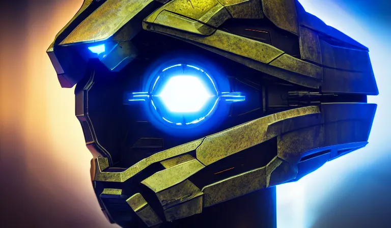 Image similar to cyberpunk halo helmet on space, close shot, reflection, epic, dramatic, cinematic, award winning, ultra detailed, realistic, 8k,