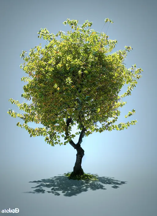 Image similar to an isolated apple tree, 3 d render, art nouveau style, ultra realistic, masked transparent flat background, popular on sketchfab, pixelsquid, 8 k, volumetric lighting, super focused, no blur, trending on artstation, octane render, ultra detailed, hyperrealistic, by artgerm and alphonse mucha