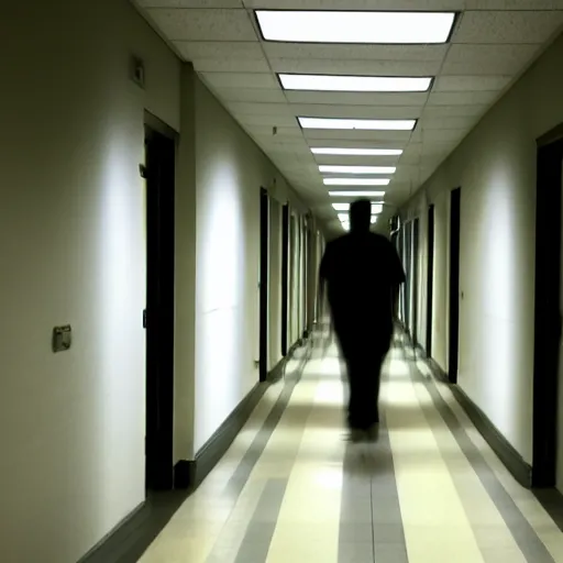 Image similar to hospital hallway, blurry shadow man