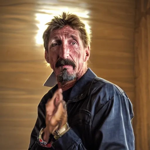 Prompt: john mcafee watching us from heaven, realistic, photo