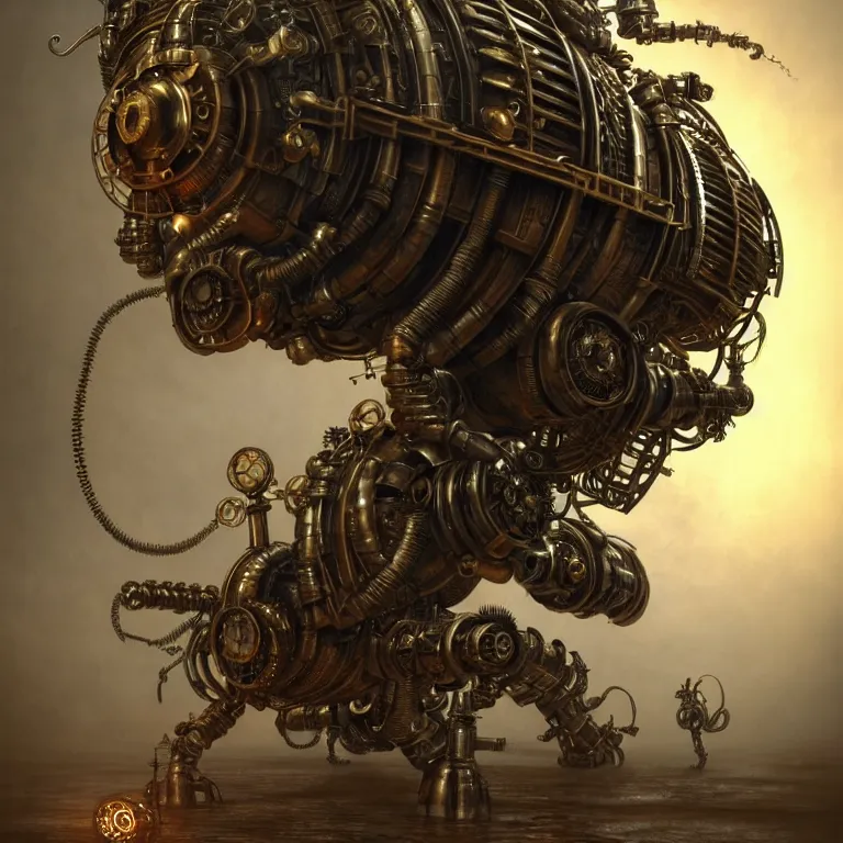 Image similar to steampunk robot centipede, 3 d model, unreal engine realistic render, 8 k, micro detail, intricate, elegant, highly detailed, centered, digital painting, artstation, smooth, sharp focus, illustration, artgerm, tomasz alen kopera, by wlop