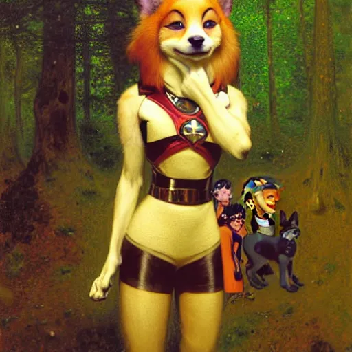 Image similar to a female dog dogwoman canine in starfleet uniform at night in a dark forest. zootopia fursona furaffinity furry art detailed face painting by gaston bussiere craig mullins jc leyendecker gustav klimt artgerm greg rutkowski furry