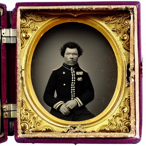 Prompt: A daguerreotype of Craig Charles dressed in 19th century military uniform, regal, refined, highly detailed