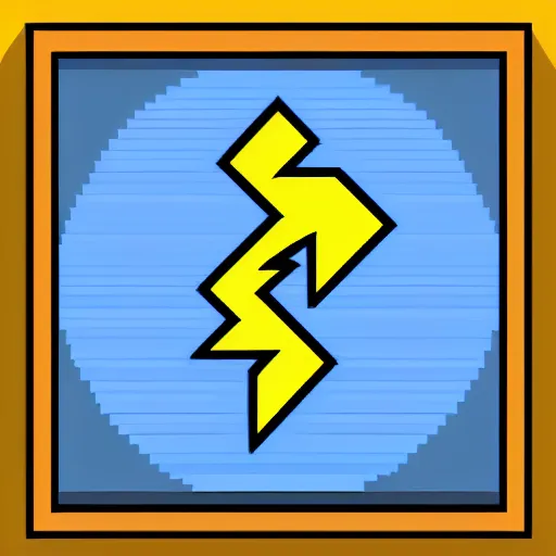 Image similar to pixel art, lightning bolt icon, minimalist, yellow, cyan