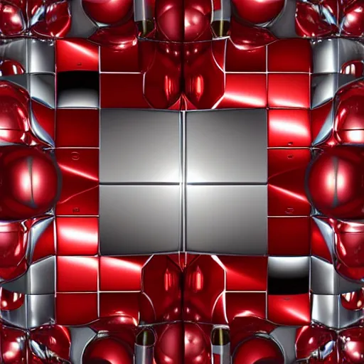 Prompt: chrome spheres on a red cube by zbig rybczynski