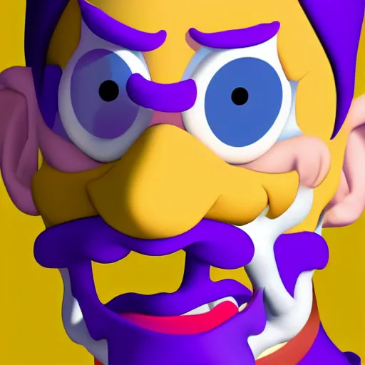 Prompt: Waluigi with a distorted stretched face