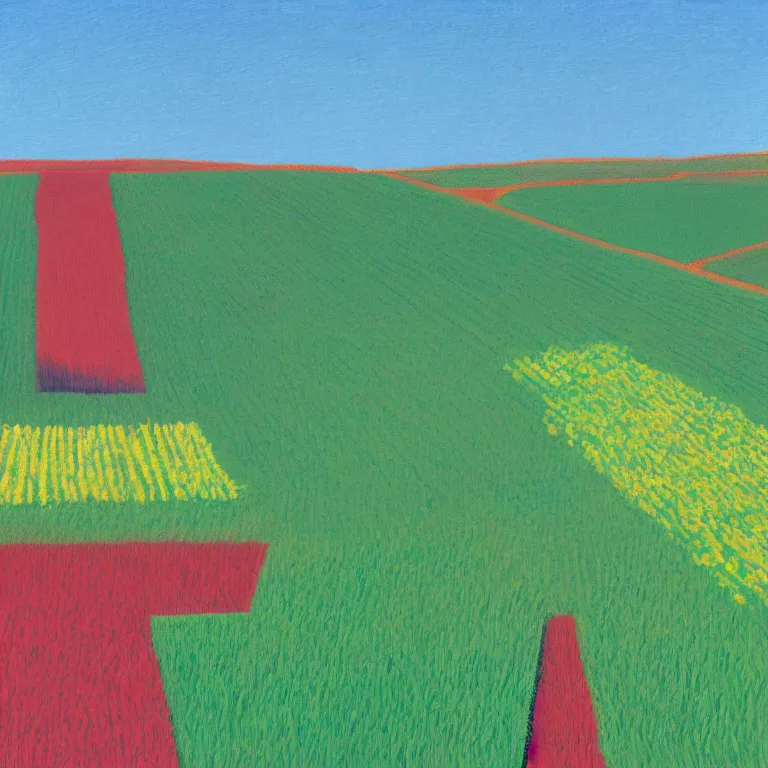 Image similar to dreaming from a new economy and a new financial system for high precision farming, painted by David Hockney, airbrush