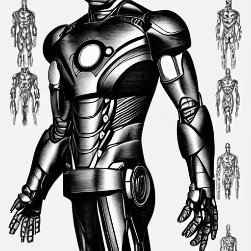 Prompt: iron man, anatomical drawing