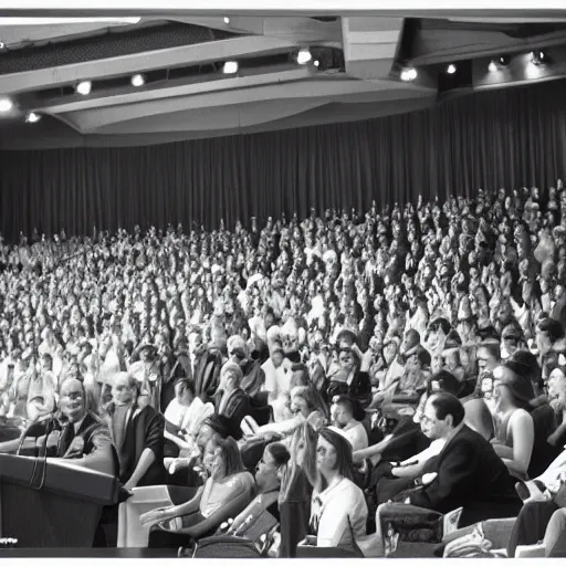 Prompt: President Richard Nixon addresses the National Youth Leadership Conference. CineStill