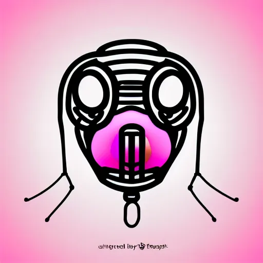 Prompt: wireframe high contrast gas mask on a pink gradient background