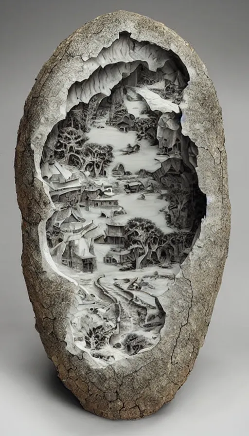 Image similar to the utopia portal highly detailed carving on southern ice porcelain, partially faded crystallized, roots, woodfired, art gallery