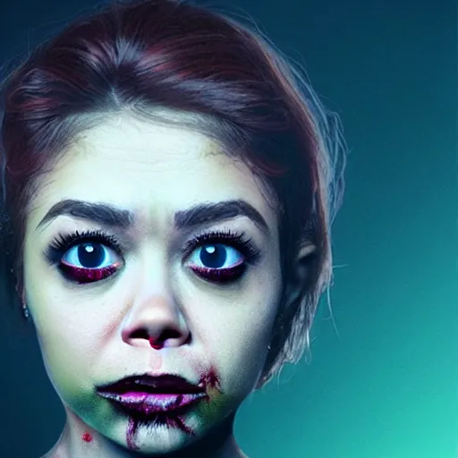 Prompt: zombie sarah hyland making a duckface selfie, art by beeple