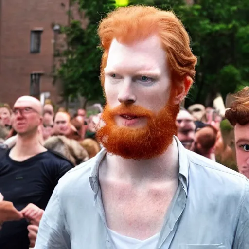 Image similar to a 7 foot tall, ginger, balding man walking among the crowd