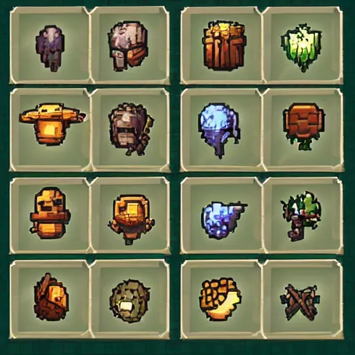 Image similar to set of 4 8 x 4 8 pixel wide fantasy icons for a roleplaying videogame