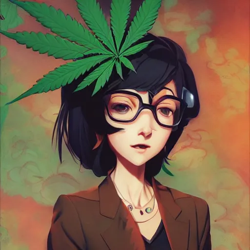 Image similar to cannabis leaf cartoon character, digital art, fun, eun by jesper ejsing, greg rutkowski, katsuhiro otomo, krenz cushart, shigenori soejima, rossdraws, rule of thirds