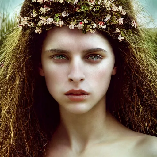 Image similar to photo portrait of a beautiful pagan female, depth of field, zeiss lens, detailed, symmetrical, centered, by edward robert hughes, annie leibovitz and steve mccurry, david lazar, jimmy nelsson, breathtaking, 8 k resolution, extremely detailed, beautiful, establishing shot, artistic, hyperrealistic, beautiful face, octane render
