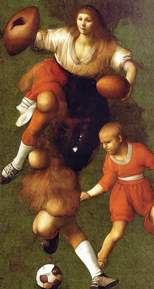 Image similar to Olivia Newton-John playing football by Leonardo da Vinci