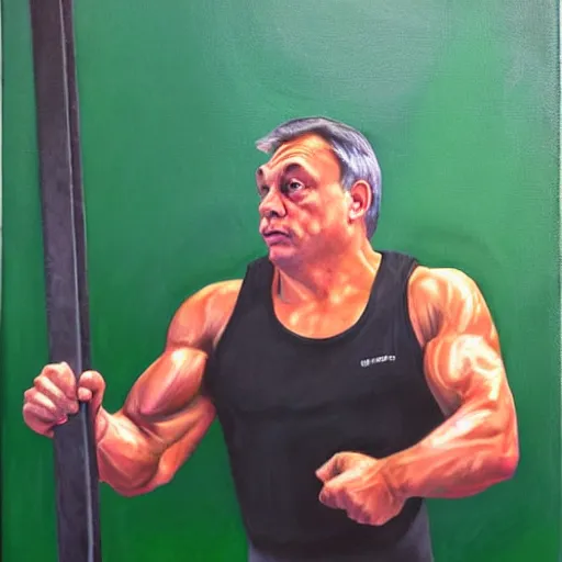 Image similar to viktor orban weightlifting, oil painting