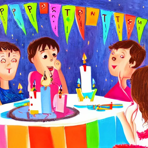 Image similar to the absolute despair of a birthday party, digital art painting