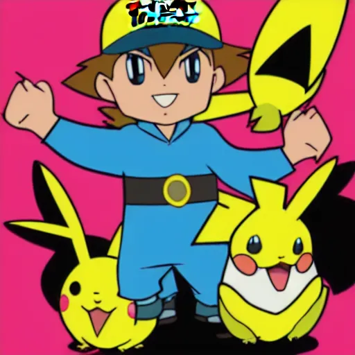 Image similar to vector art of pokemon trainer gold with his favourite pokemon