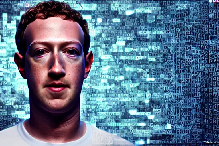 Image similar to Mark zuckerberg wearing matrix clothing, against a background of programming codes. ultra-detailed, UHD, 8k, octane render