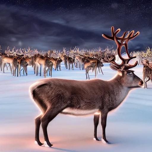 Prompt: reindeer breeders crowded rave in tundra with laser show decorations, hyperrealistic phot, octane render, dynamic lighting