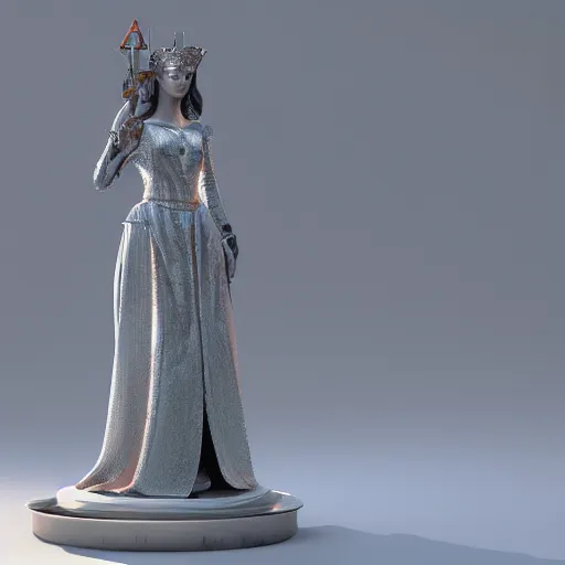 Image similar to statue young woman queen, chrome, reflect 8 k uhd, unreal engine, octane render in the artstyle of finnian macmanus, john park and greg rutkowski