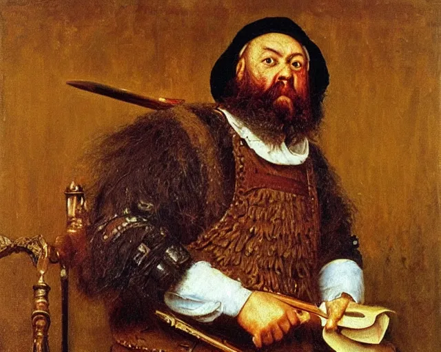 Image similar to “Realist Portrait of a bearded Dwarf Tudor Lawyer by Andrey Shishkin, Oil on Canvas”