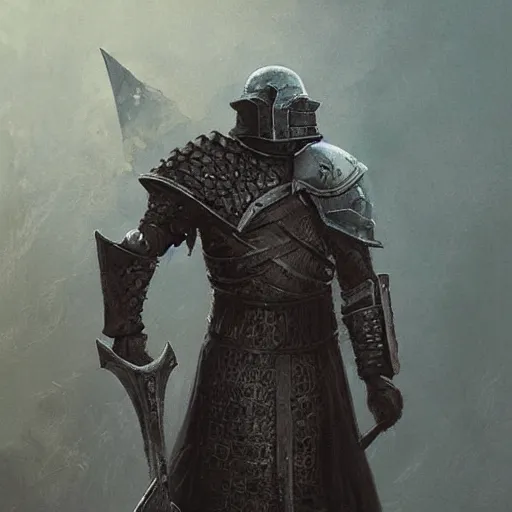 Image similar to crucible knight concept, wearing ancient armor, wielding a spear and a shield, wearing cape, dark soul concept art, elden ring concept art, beksinski