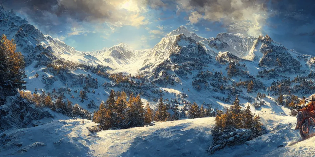 Image similar to let freedom ring from the snow - capped rockies of colorado. let freedom ring from the curvaceous slopes of california. ultrafine highly detailed hyper colorful illustration, sharp focus, rozalski, craig mullins, unreal engine highly rendered, global illumination, radiant light, intricate and detailed environment