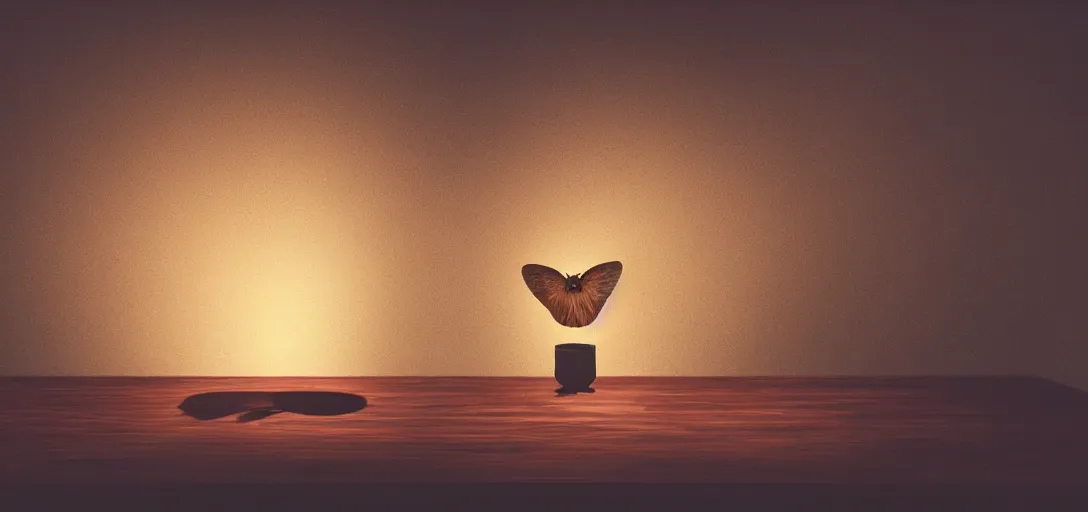 Prompt: moth on a dark wooden table, matte painting, dust, volumetric lighting, screwdrivers, golden hour, 8k, 4k, artstation, award winning shot