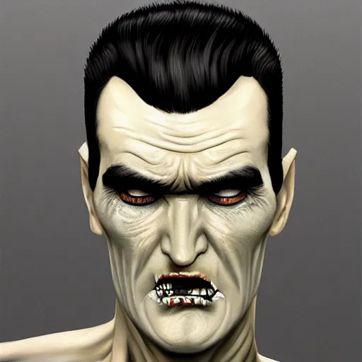 Image similar to head portrait of a slim zombie version of morrissey with a quiff hairstyle, 7 days to die zombie, fine art, award winning, intricate, elegant, sharp focus, cinematic lighting, rimlight, digital painting, 8 k concept art, art by z. w. gu, art by brom, art by michael hussar, 8 k