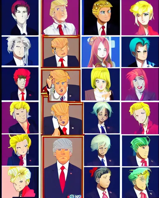 Prompt: dating sim sprite of donald trump, otome, bishounen, anime,