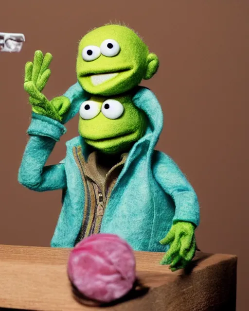 Image similar to jesse pinkman as a muppet. highly detailed felt. hyper real photo. 4 k.