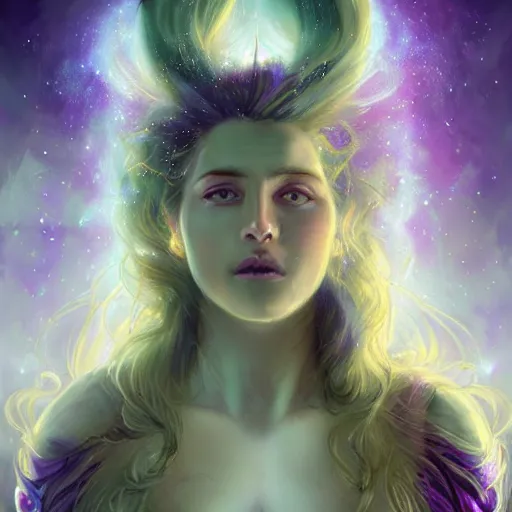 Prompt: epic portrait an nebulae goddess with flowing purple long hair and glowing purple eyes, sweaty skin, beautiful face, digital painting, artstation, concept art, soft light, hdri, smooth, sharp focus, illustration, fantasy, intricate, elegant, highly detailed, D&D, matte painting, in the style of Greg Rutkowski and Alphonse Mucha and artemisia, 8k, highly detailed, jurgens, rutkowski, bouguereau, pastoral, rustic, georgic, detailed concept art, illustration, colorful pastel, painting, detail, ultra detailed, digital art, 4K,