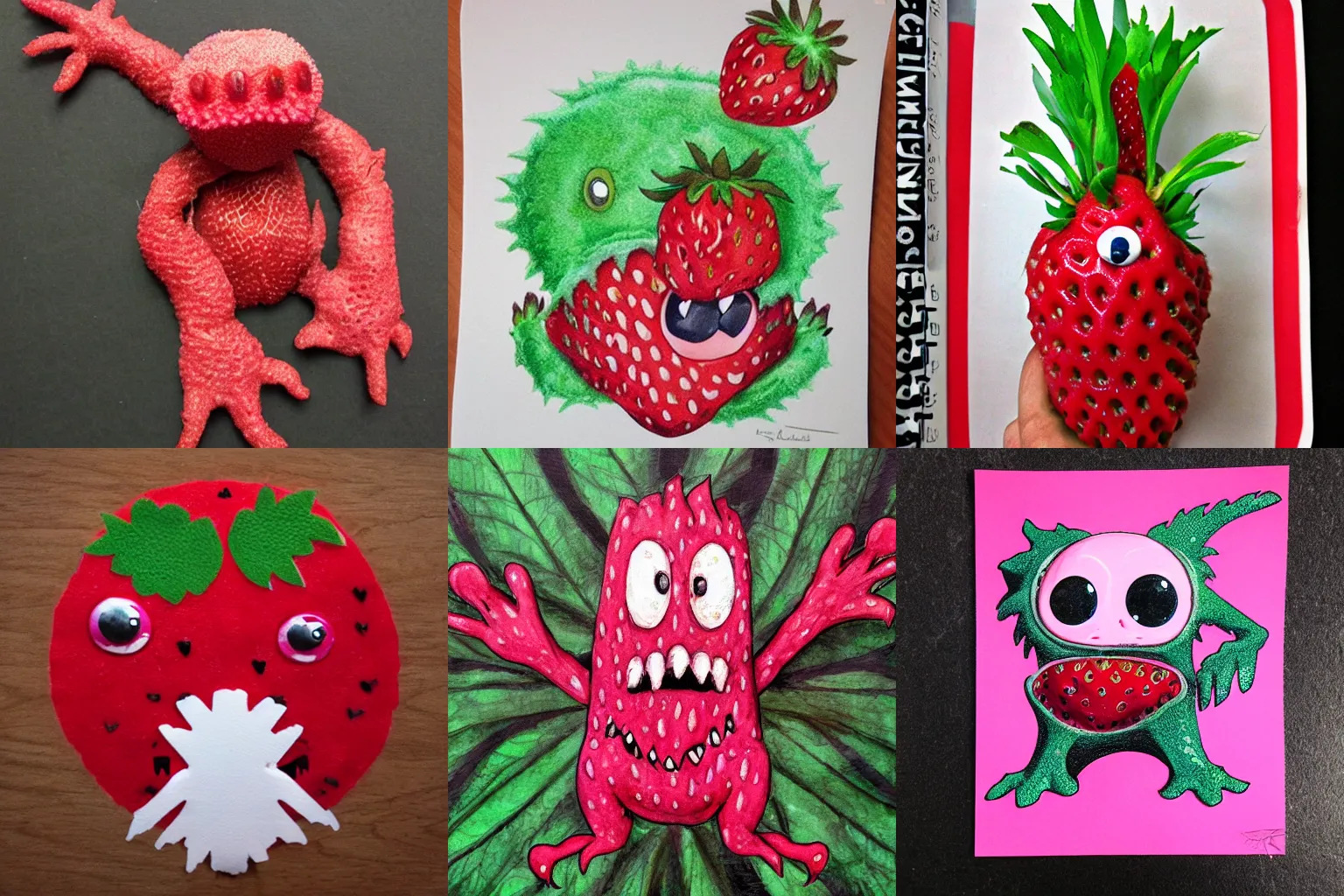 Prompt: strawberry monster creature