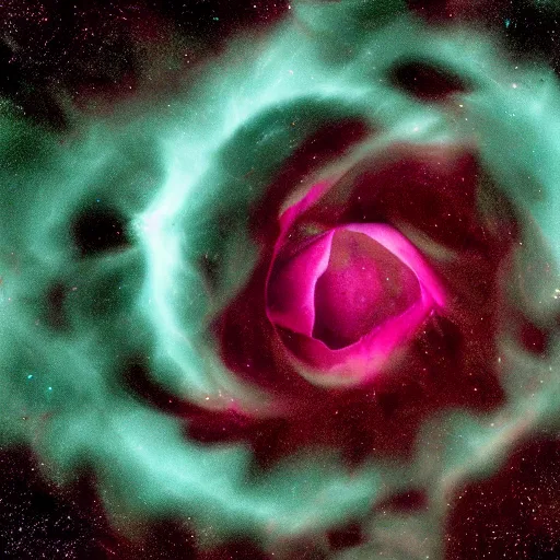 Prompt: nebula image projected on a macro of a rose