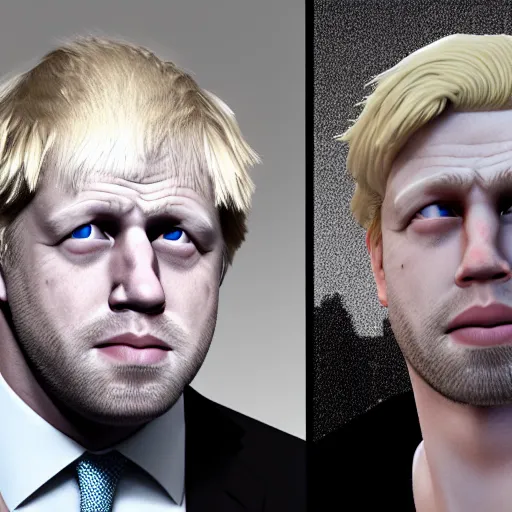 Prompt: muscular chad gigachad boris johnson with thick blonde hair, boris johnson as a chad with thick blonde hair, strong jawline, good posture, realistic, hyperrealistic, 8 k resolution, highly detailed, very detailed, hd quality, intricate details, trending on artstation