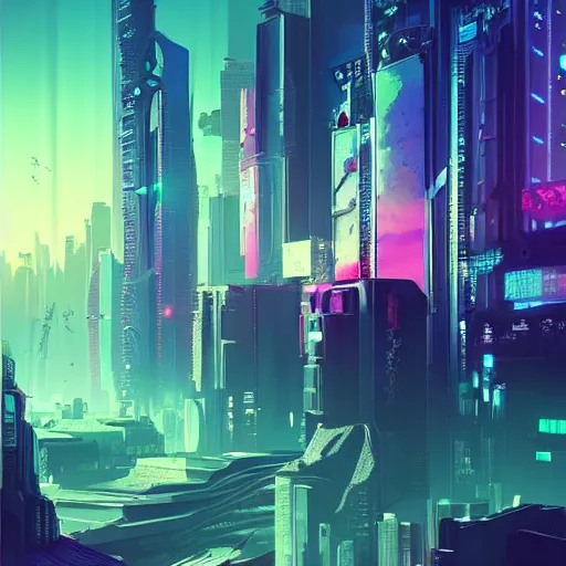 Image similar to “ paradise, cyberpunk art by vincent lefevre, behance contest winner, altermodern, cityscape, synthwave, matte painting ”