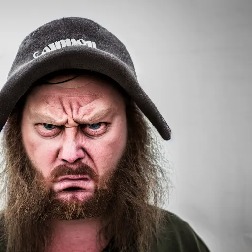 Prompt: a portrait of an angry bogan, canon eos r 3, f / 1. 4, iso 2 0 0, 1 / 1 6 0 s, 8 k, raw, unedited, symmetrical balance, in - frame