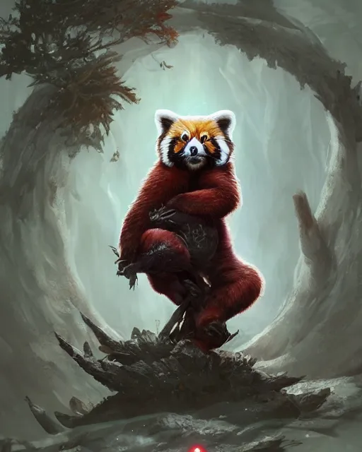 Image similar to Red Panda Shapeshifter Druid Mage, D&D, artstation, fantasy, magic the gathering artwork, cinematic lighting, centered, symmetrical, highly detailed, digital painting, , concept art, smooth, sharp focus, illustration, volumetric lighting, epic Composition, 8k, art by Akihiko Yoshida and Greg Rutkowski and Craig Mullins, oil painting, cgsociety