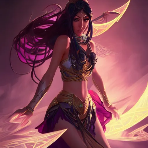 Prompt: akali of league of legends as a fantasy magic woman portrait, sci - fi, amber eyes, face, long hair, fantasy, intricate, elegant, highly detailed, digital painting, artstation, concept art, smooth, sharp focus, illustration, art by artgerm and greg rutkowski and alphonse mucha