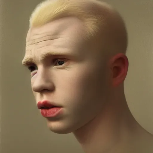 Image similar to realistic expired kodak film portrait of albino chris evans, hyperrealism, photorealistic, detailed, atmospheric, 8 k, award winning photography, cinematic