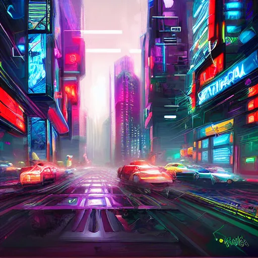 Prompt: a beautiful extremely complex painting of as cyberpunk street digital painting